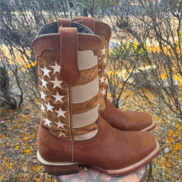 J.B. Dillon Western cowboy brown leather boots American flag 9 b - Picture 7 of 10